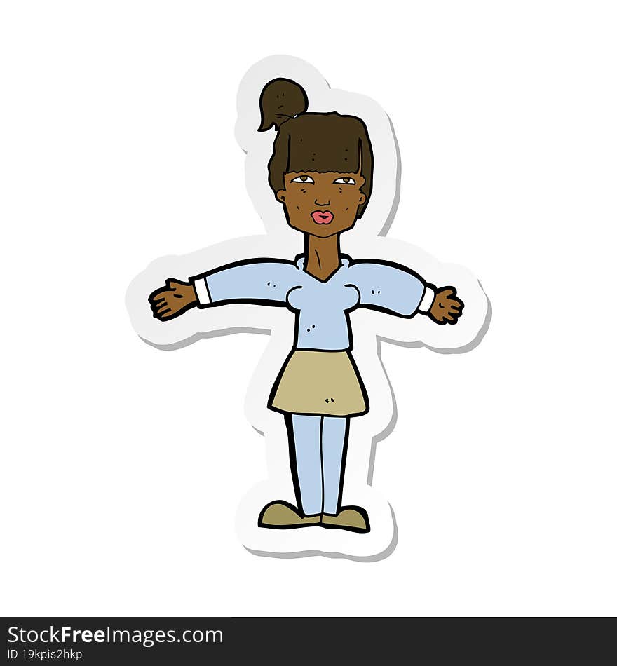 Sticker Of A Cartoon Woman Shrugging Shoulders