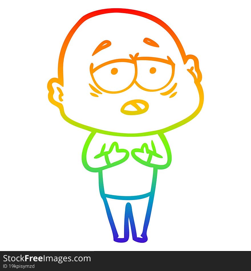 rainbow gradient line drawing cartoon tired bald man