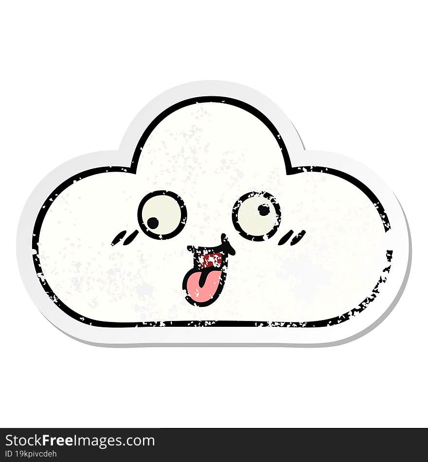 distressed sticker of a cute cartoon cloud