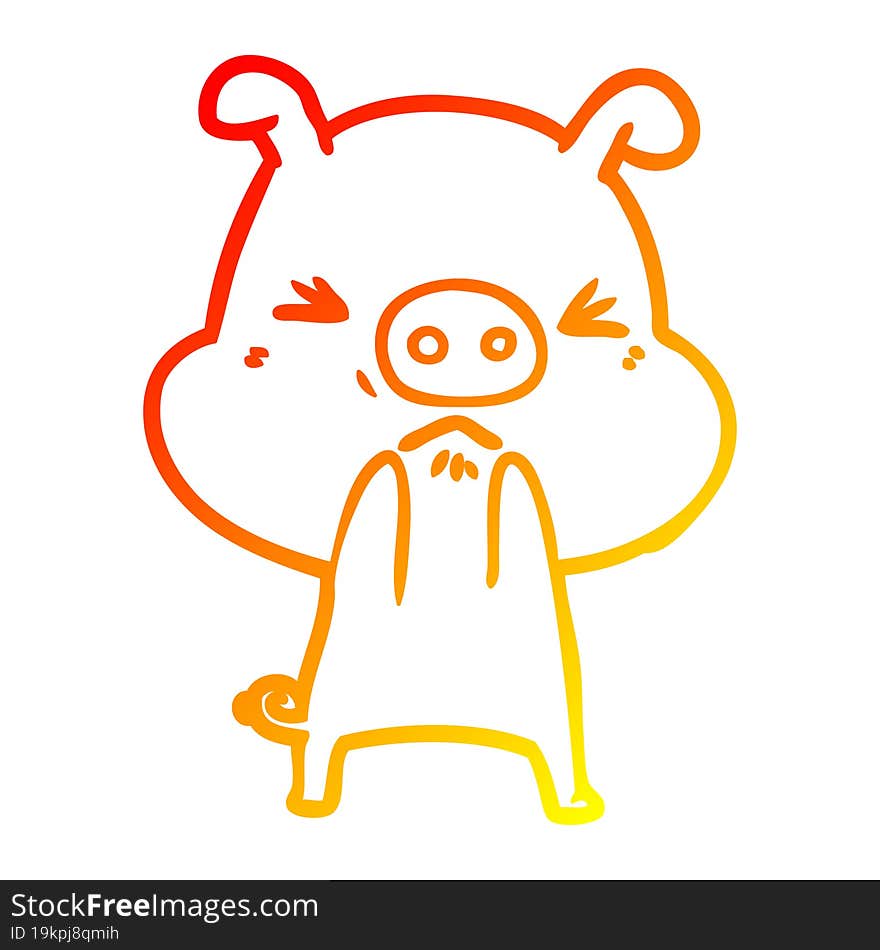 warm gradient line drawing of a cartoon angry pig