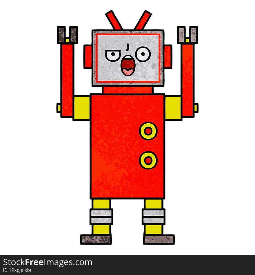 retro grunge texture cartoon of a angry robot