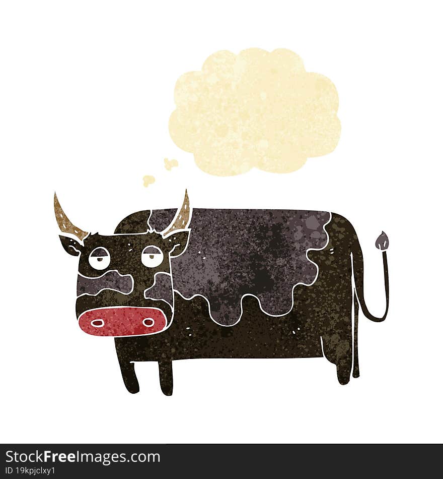 cartoon cow with thought bubble