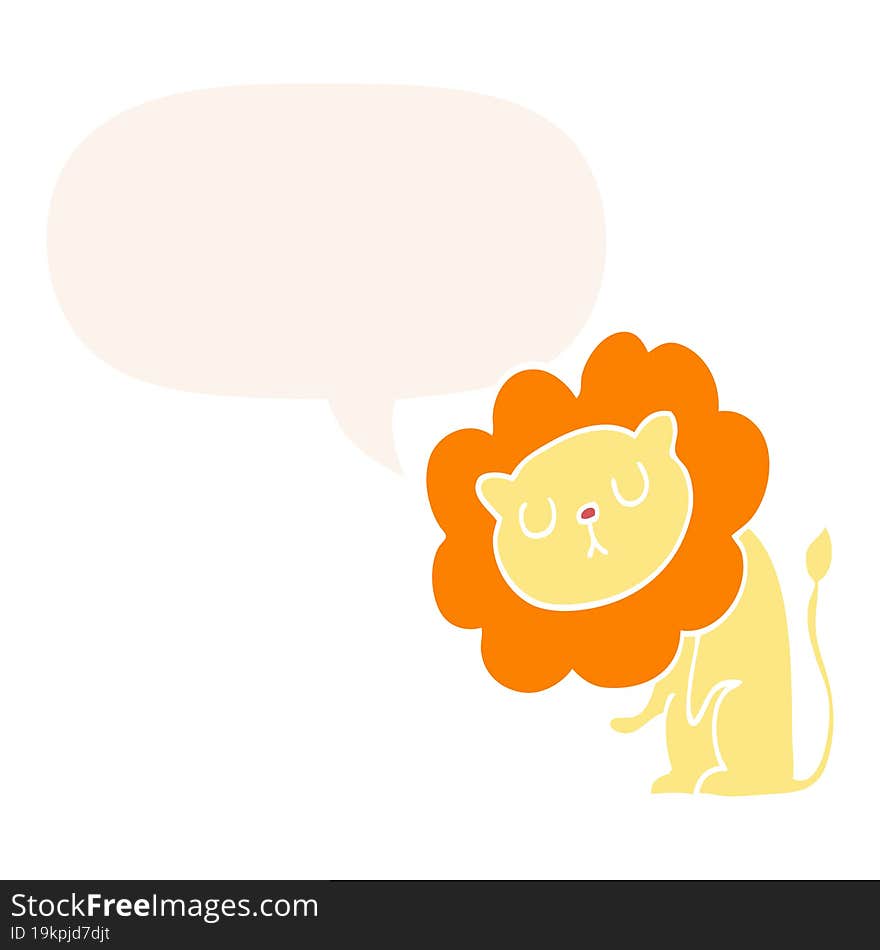 cute cartoon lion and speech bubble in retro style