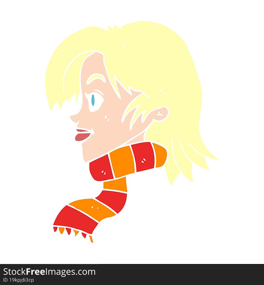 flat color illustration of a cartoon woman wearing scarf