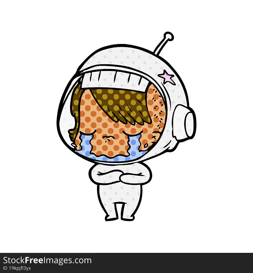 cartoon crying astronaut girl. cartoon crying astronaut girl