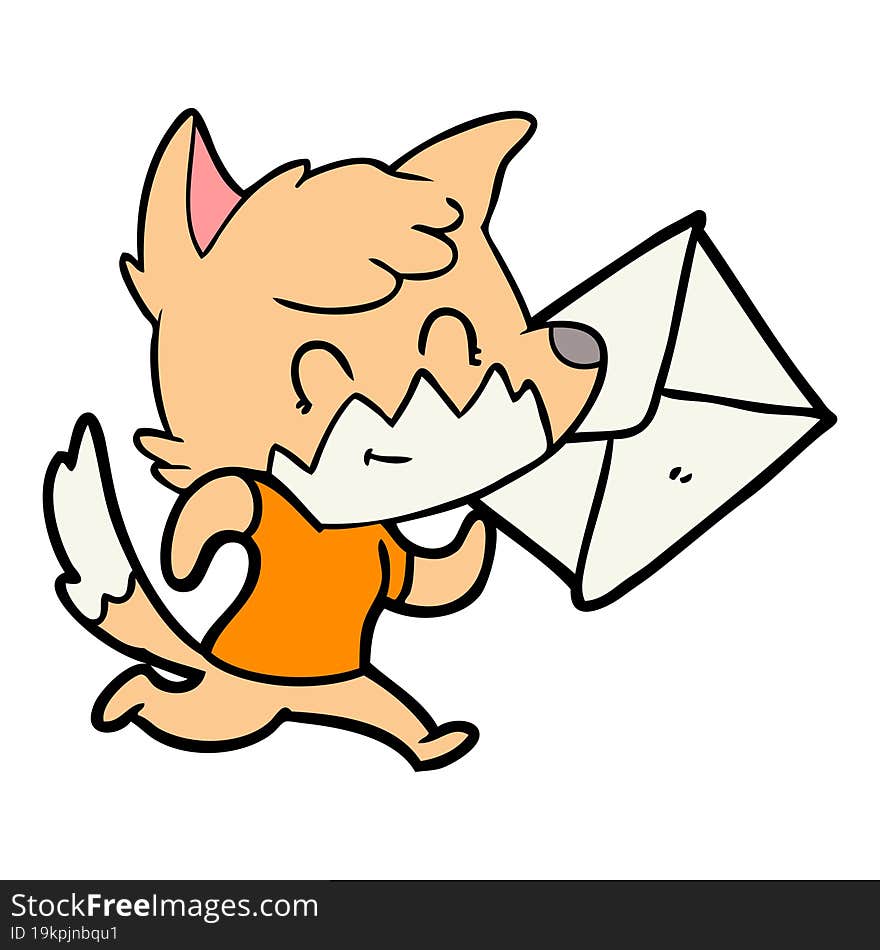 cartoon happy fox with letter. cartoon happy fox with letter