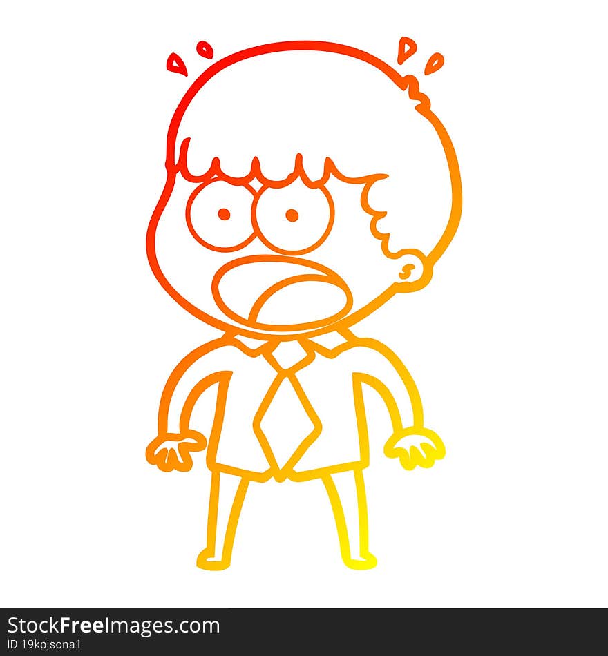 Warm Gradient Line Drawing Cartoon Shocked Man In Shirt And Tie