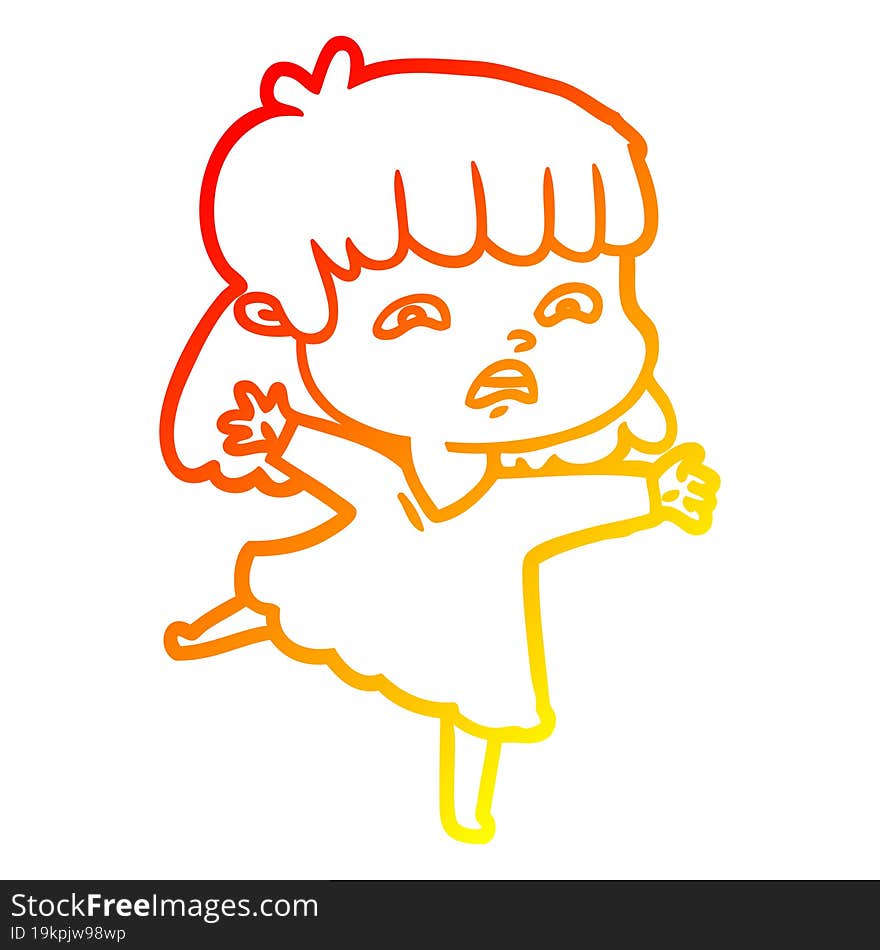 warm gradient line drawing cartoon worried woman