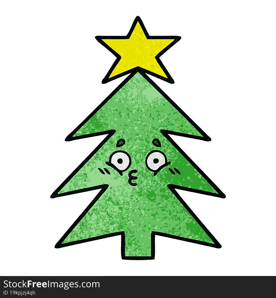 retro grunge texture cartoon christmas tree