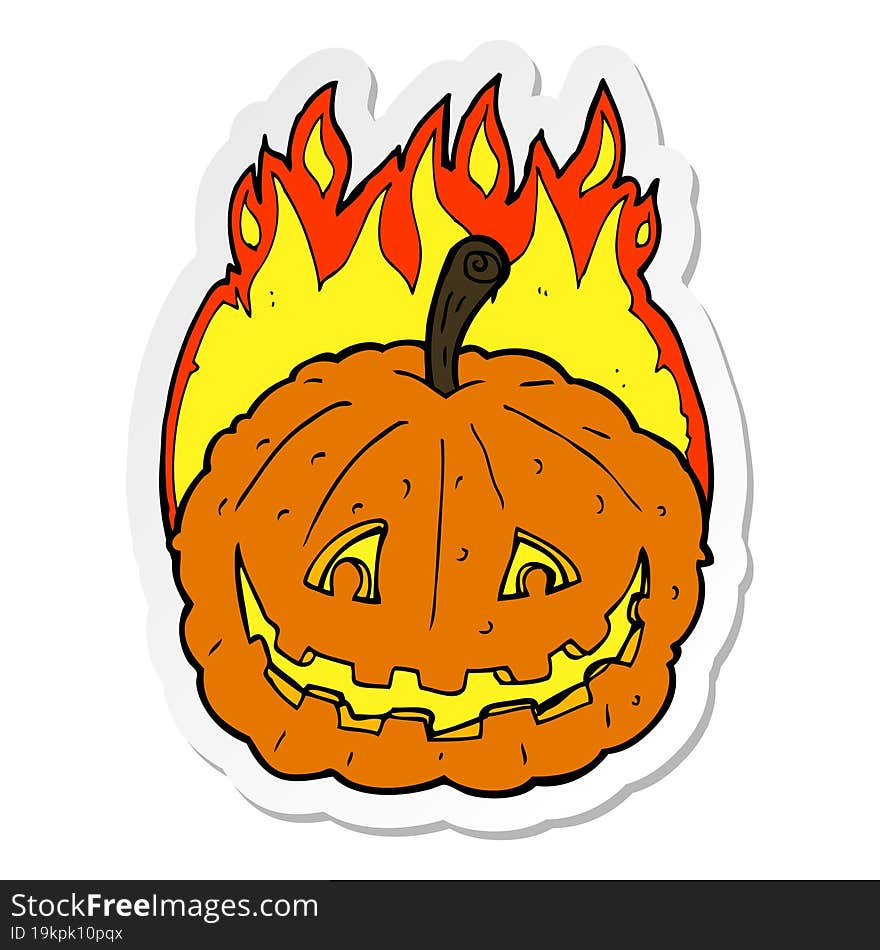 Sticker Of A Cartoon Grinning Pumpkin