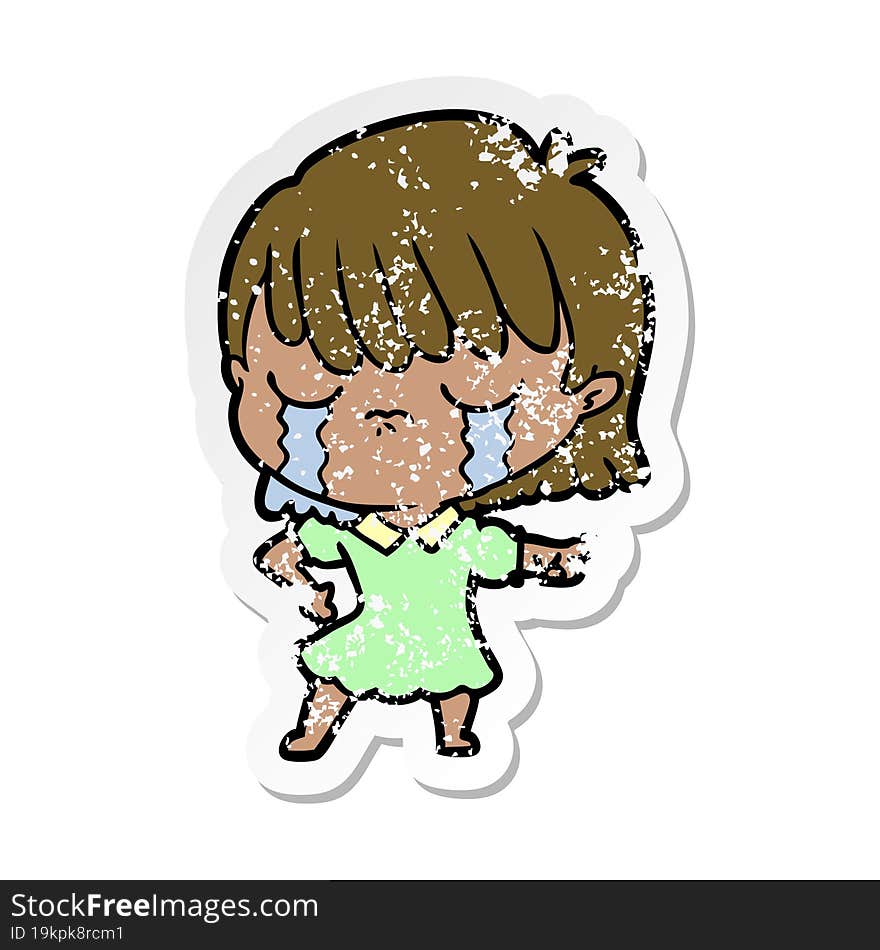 Distressed Sticker Of A Cartoon Woman Crying