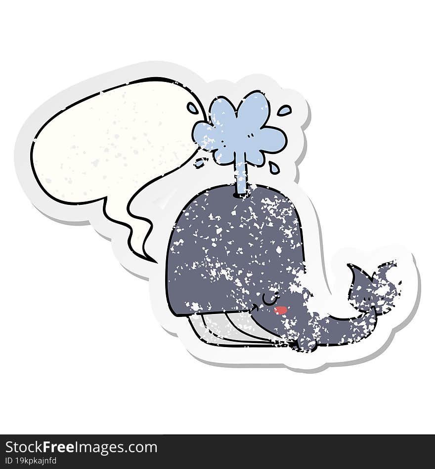 cartoon whale with speech bubble distressed distressed old sticker. cartoon whale with speech bubble distressed distressed old sticker