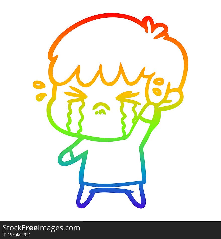 Rainbow Gradient Line Drawing Cartoon Boy Crying