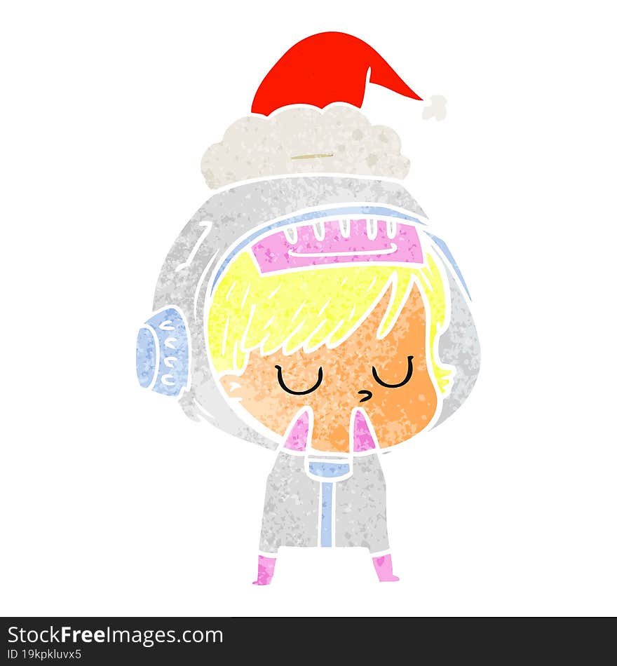 retro cartoon of a astronaut woman wearing santa hat