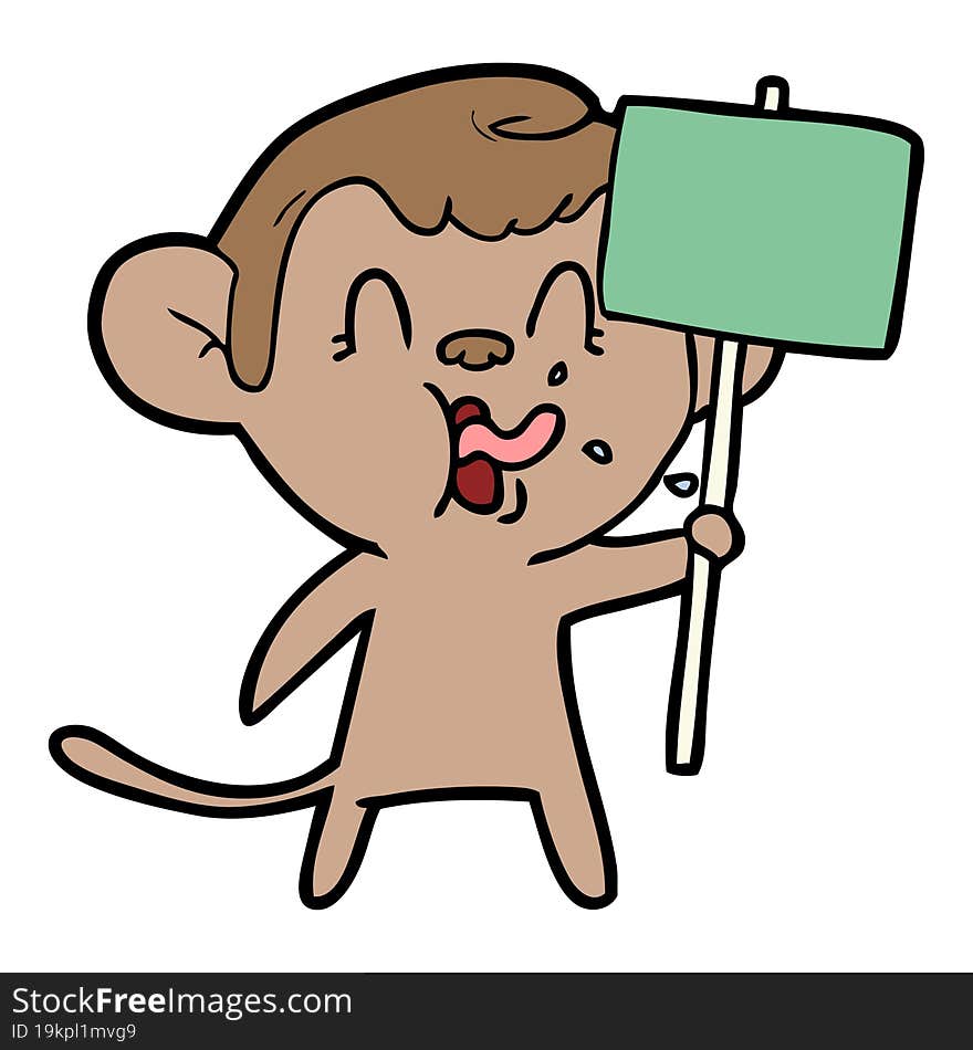 crazy cartoon monkey with sign. crazy cartoon monkey with sign