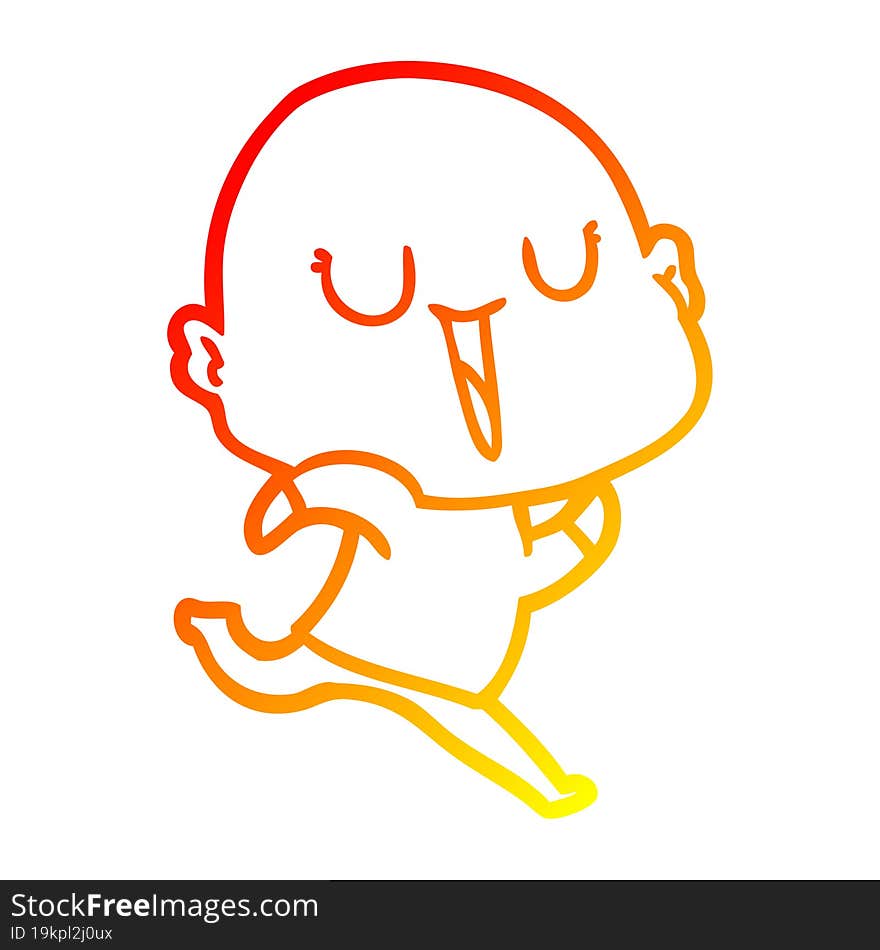 warm gradient line drawing of a happy cartoon bald man