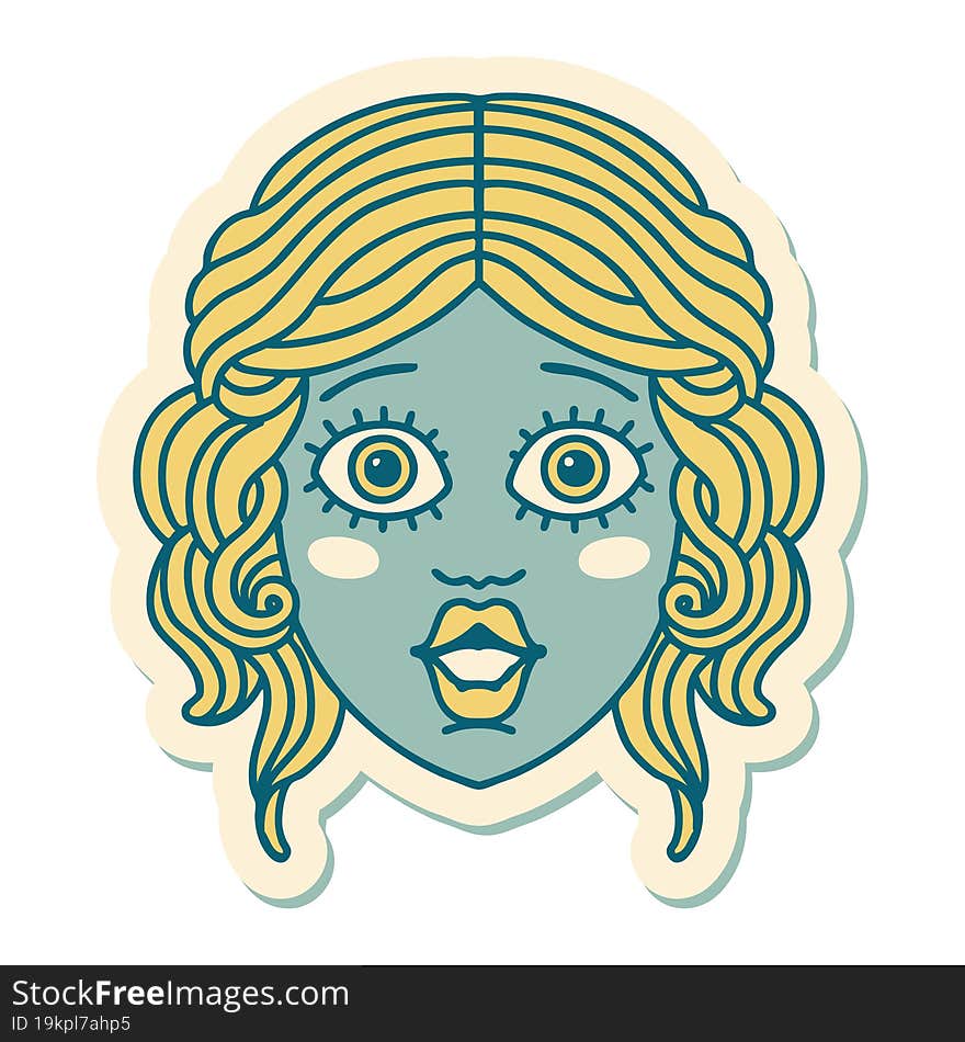 sticker of tattoo in traditional style of female face. sticker of tattoo in traditional style of female face