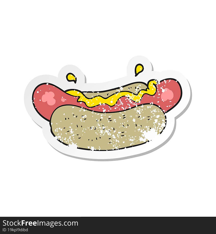 Retro Distressed Sticker Of A Cartoon Hotdog