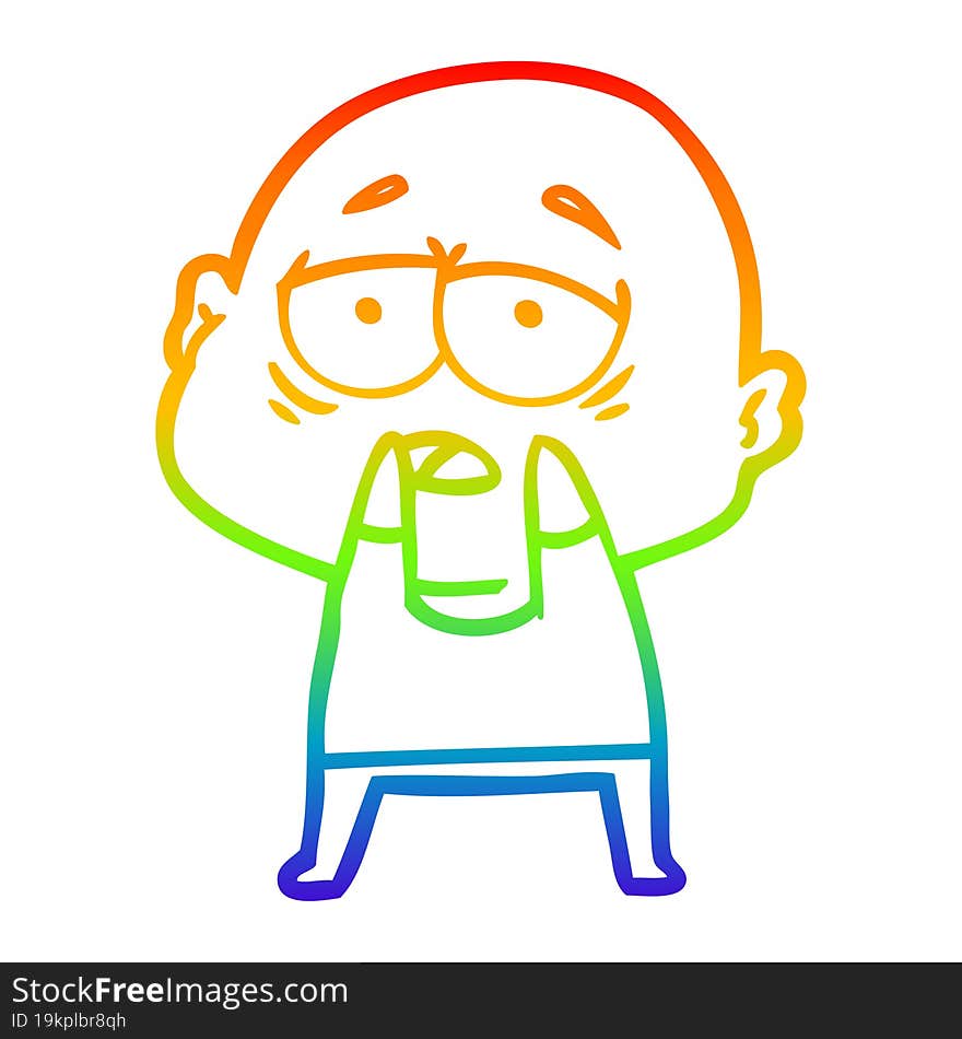 rainbow gradient line drawing cartoon tired bald man