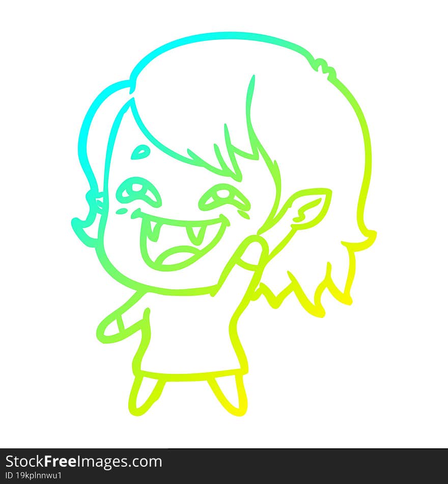 cold gradient line drawing of a cartoon laughing vampire girl