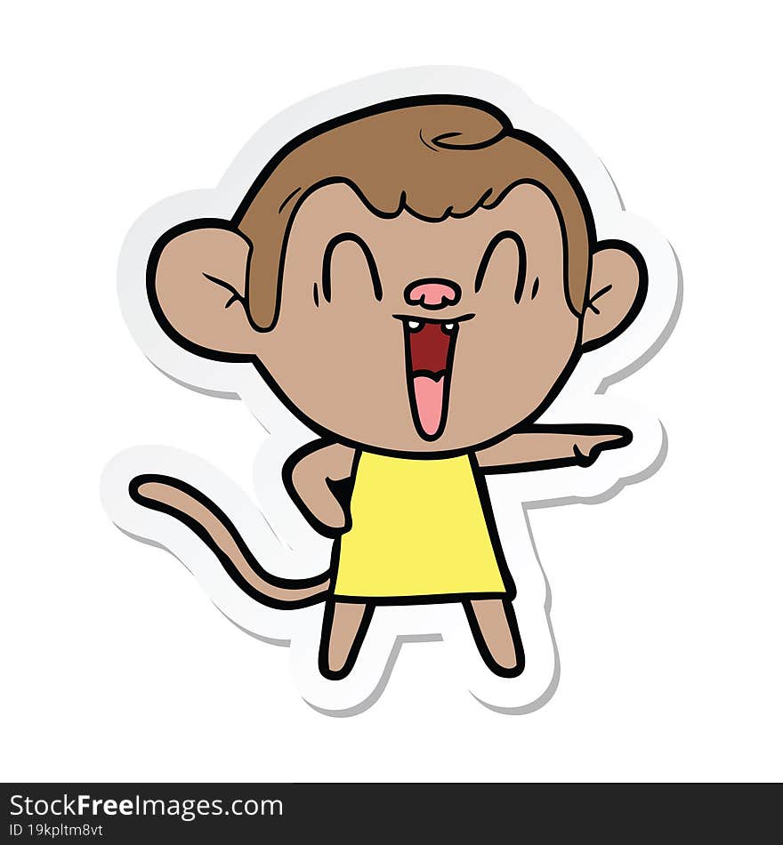 sticker of a cartoon laughing monkey