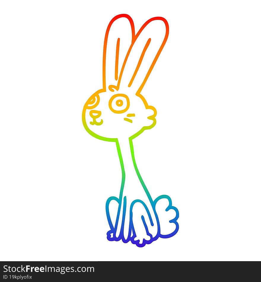 rainbow gradient line drawing of a cartoon rabbit