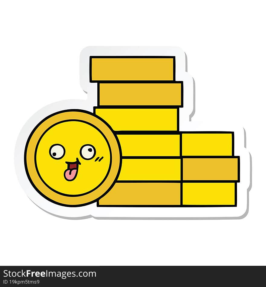 sticker of a cute cartoon coins