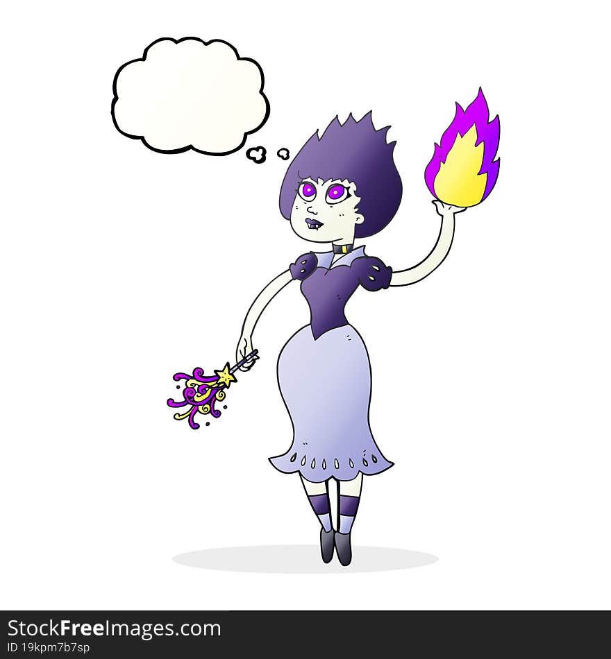 Thought Bubble Cartoon Vampire Girl Casting Fireball