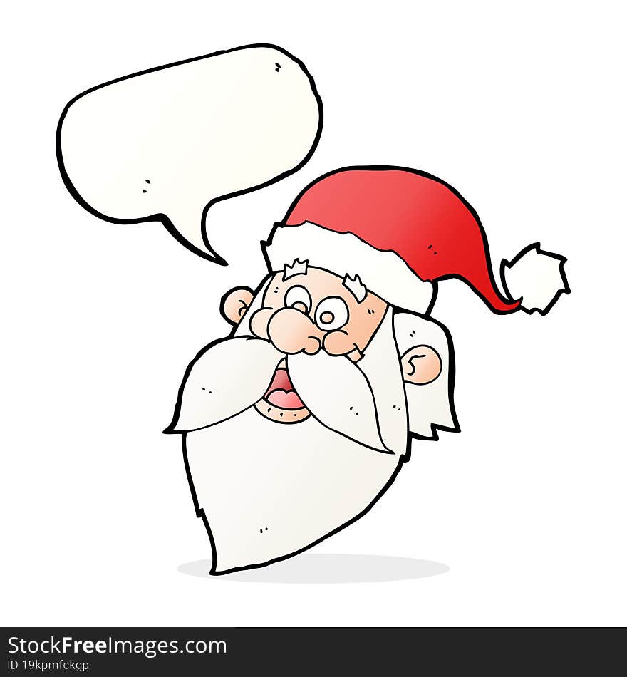 cartoon jolly santa claus face with speech bubble