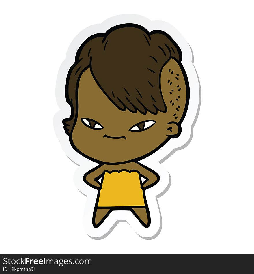 sticker of a cute cartoon girl with hipster haircut