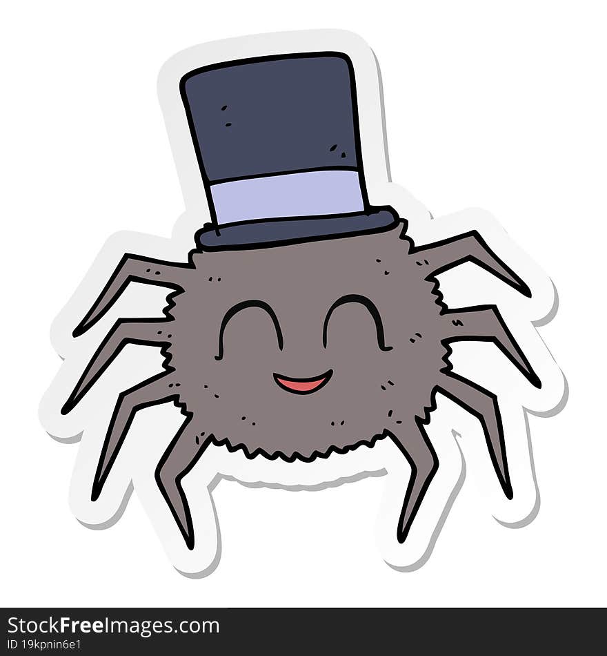 sticker of a cartoon spider wearing top hat