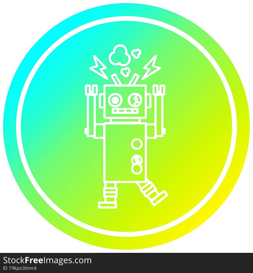 malfunctioning robot circular icon with cool gradient finish. malfunctioning robot circular icon with cool gradient finish