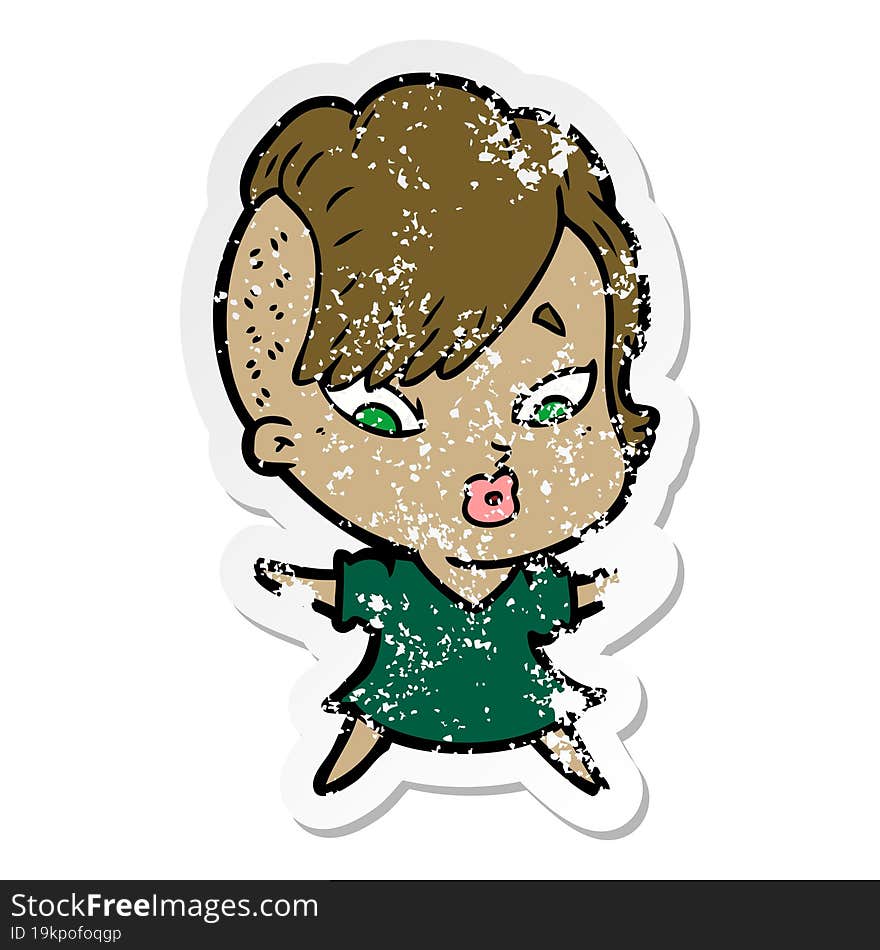 distressed sticker of a cartoon surprised girl