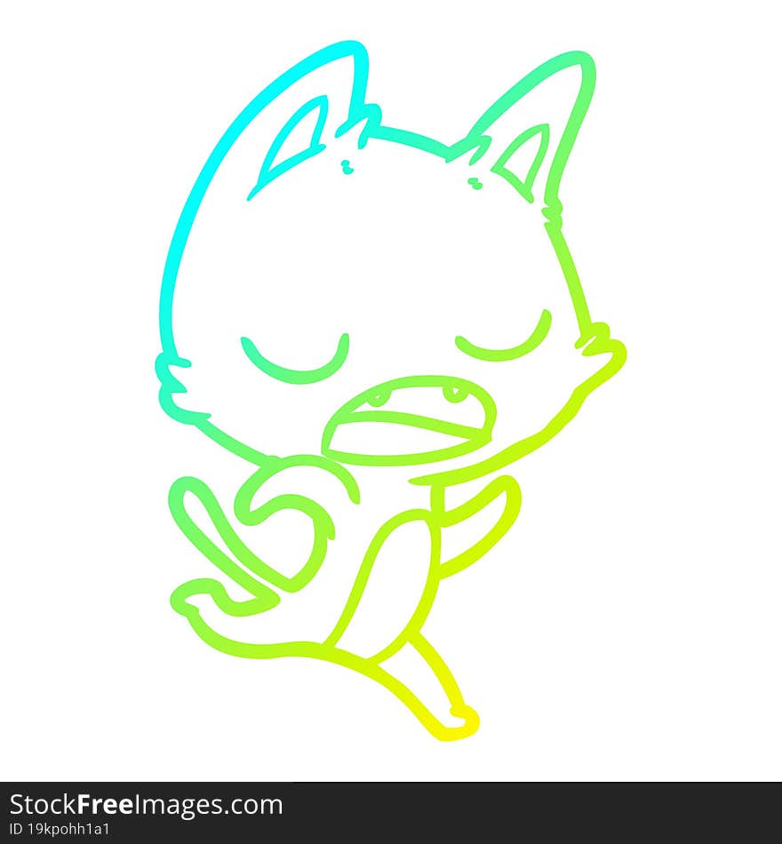 cold gradient line drawing of a talking cat cartoon