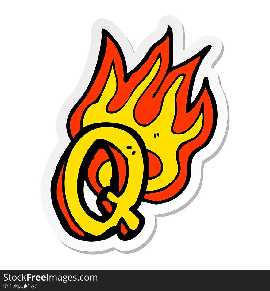 sticker of a cartoon flaming letter