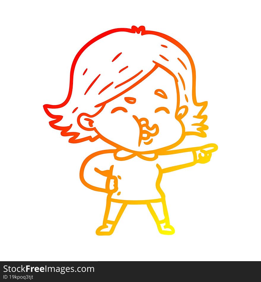 warm gradient line drawing cartoon girl pulling face