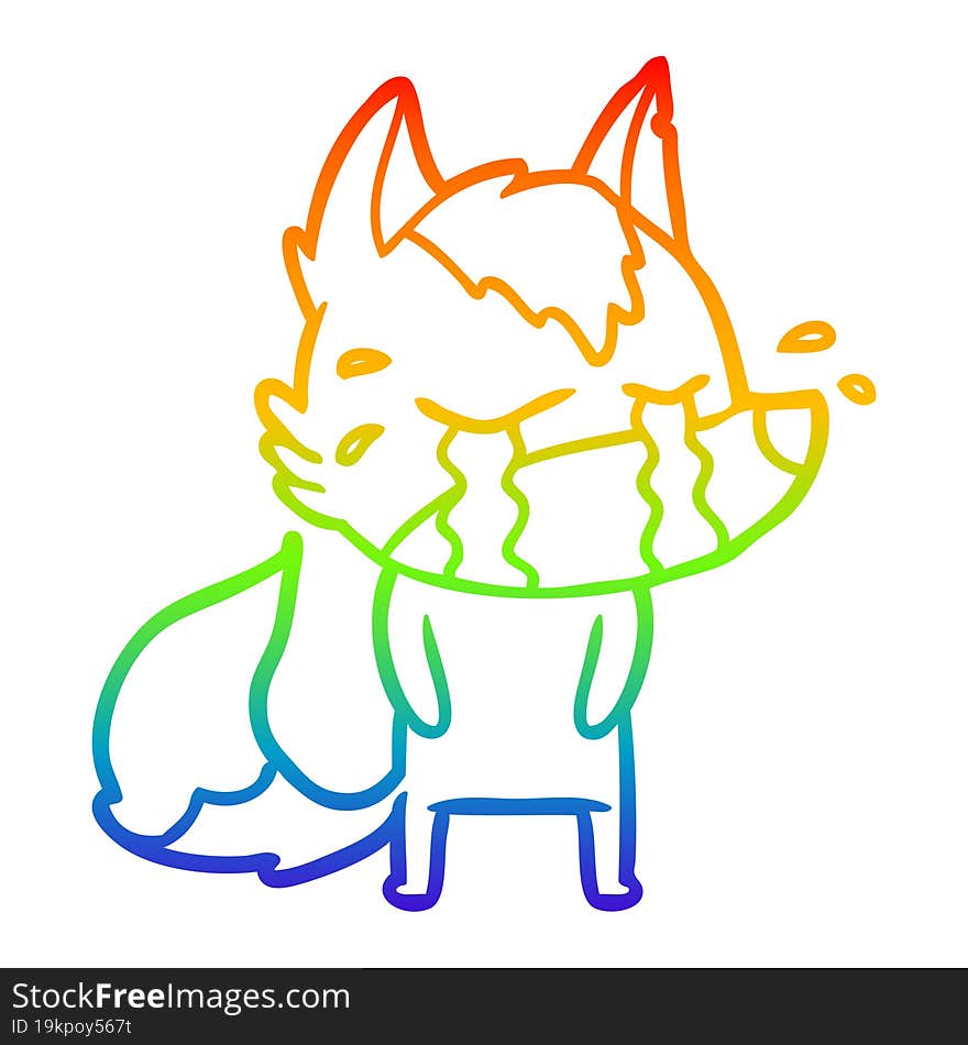 rainbow gradient line drawing cartoon crying wolf