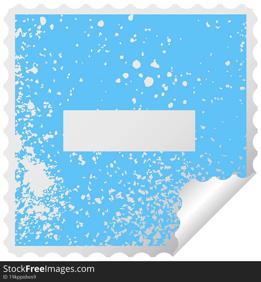 distressed square peeling sticker symbol of a minus symbol