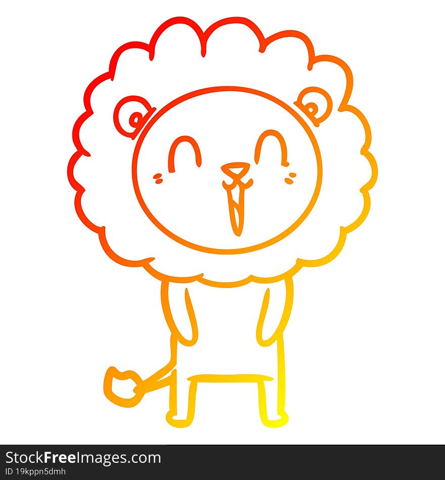 warm gradient line drawing laughing lion cartoon