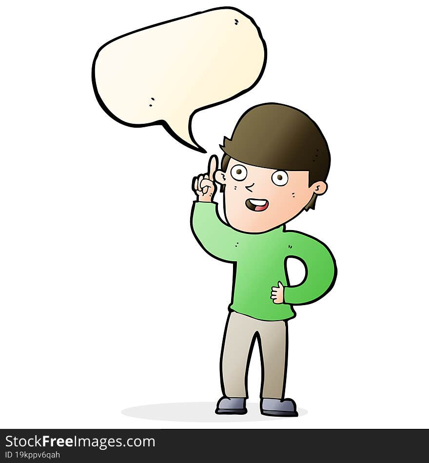 Cartoon Boy With Idea With Speech Bubble