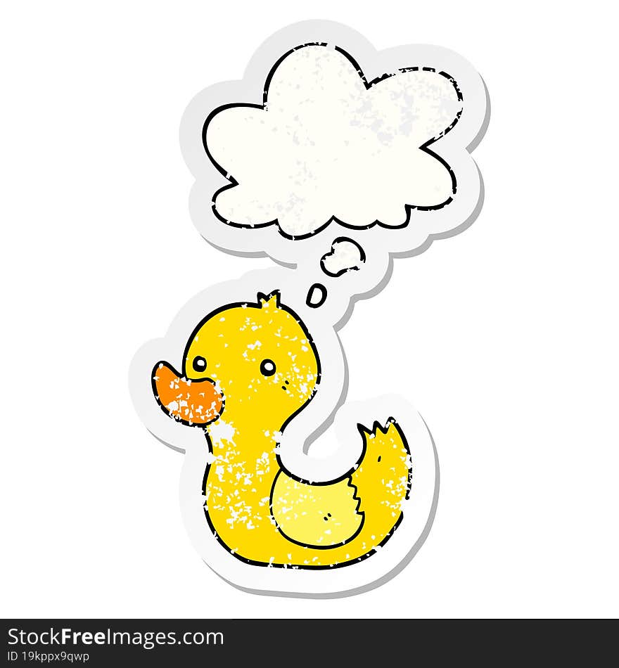 cartoon duck and thought bubble as a distressed worn sticker