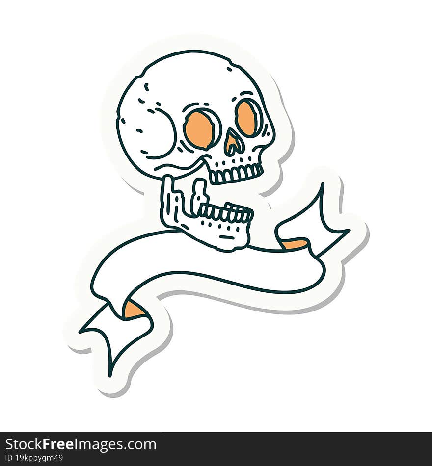 tattoo sticker with banner of a skull