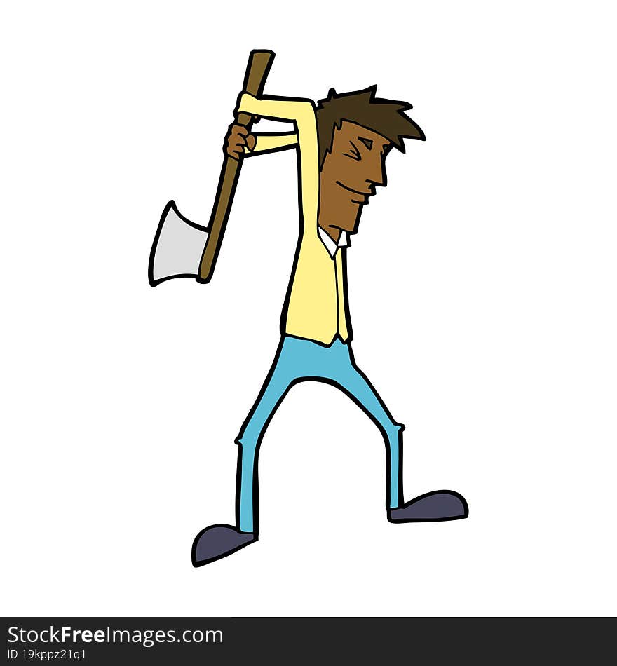 cartoon man swinging axe