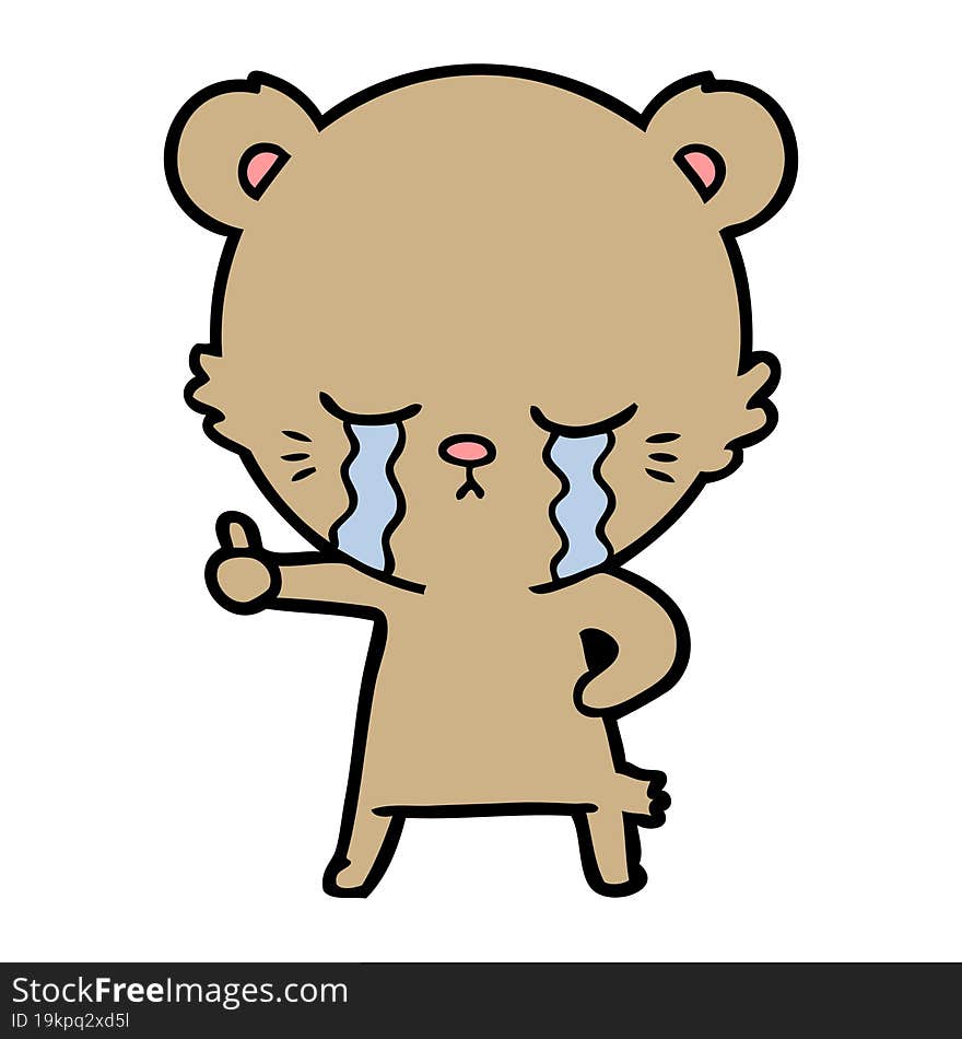 crying cartoon bear giving thumbs up. crying cartoon bear giving thumbs up