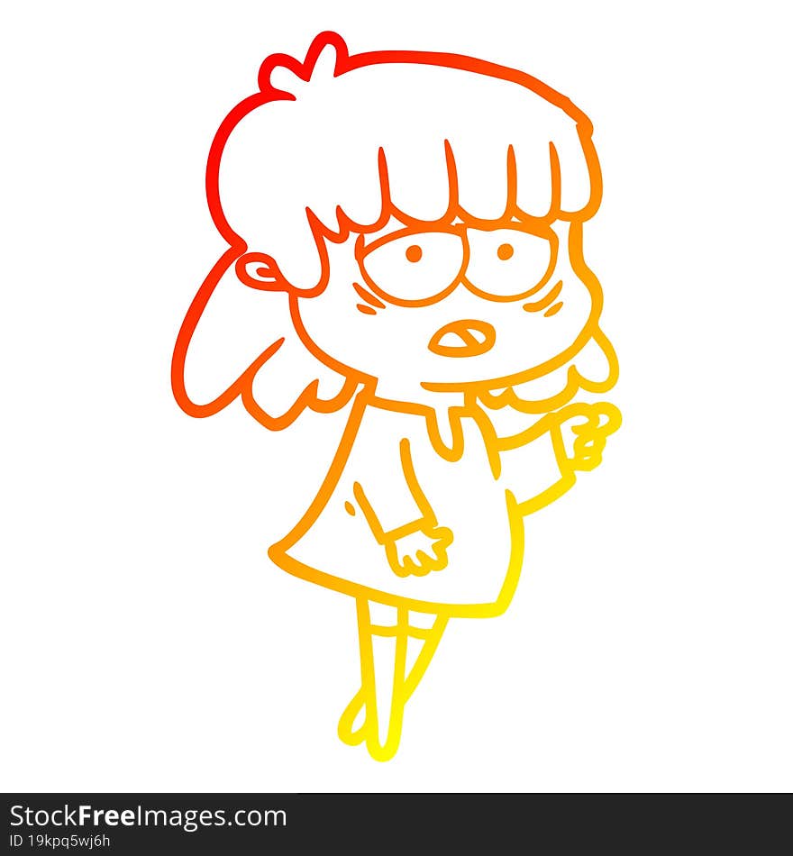 warm gradient line drawing cartoon tired woman