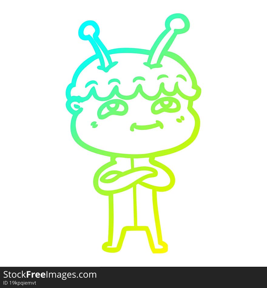 cold gradient line drawing friendly cartoon spaceman