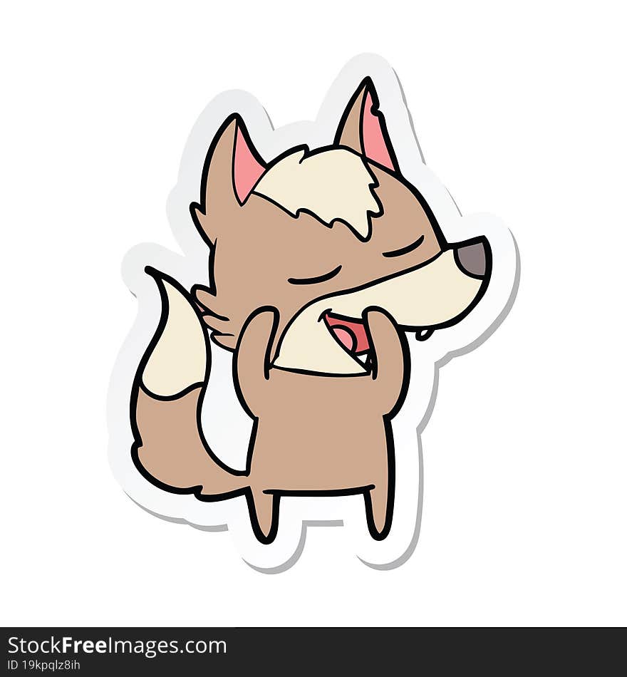 sticker of a cartoon wolf laughing