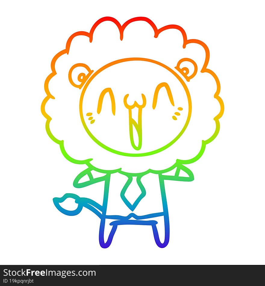 rainbow gradient line drawing of a happy cartoon lion