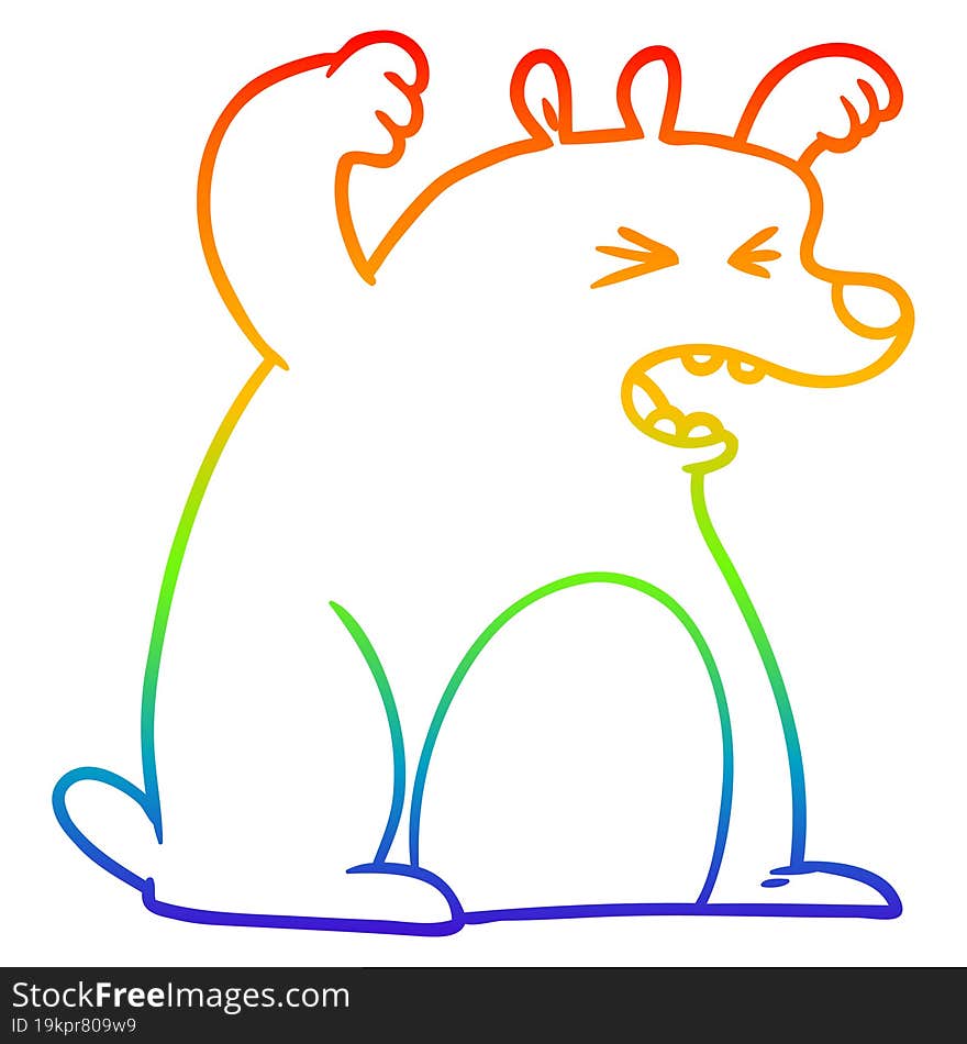 rainbow gradient line drawing cartoon roaring bear