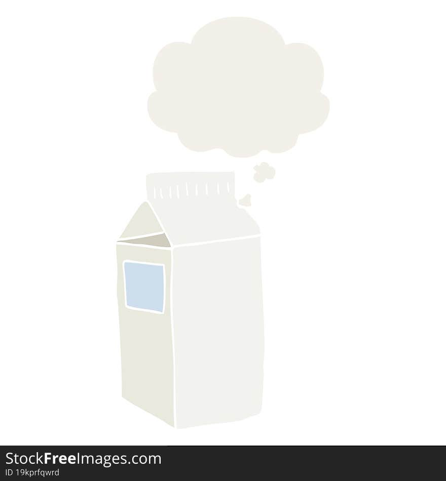 cartoon milk carton with thought bubble in retro style